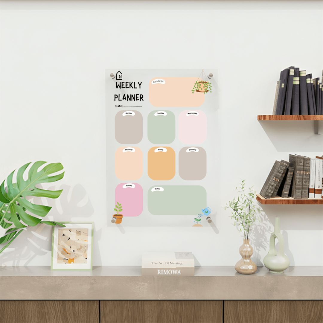 Acrylic Weekly Planner Board – Pastel Design with Notes & Reminder Section - Memories InsiteREMINDER AND NOTES PLANNER II